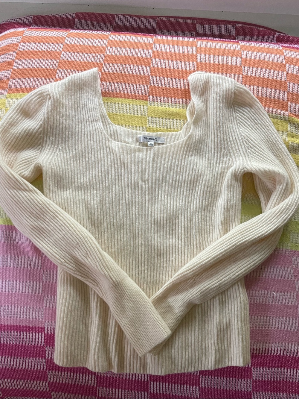 Madewell Cream Ribbed Scoop-Neck Sweater